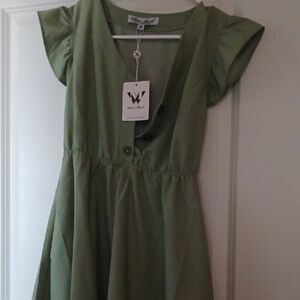 White Mark Olive Button-Front Dress